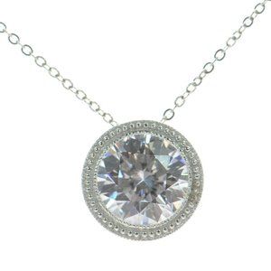 Joseph Esposito Solid 925 Sterling Silver Bezel Set CZ Pendant Necklace